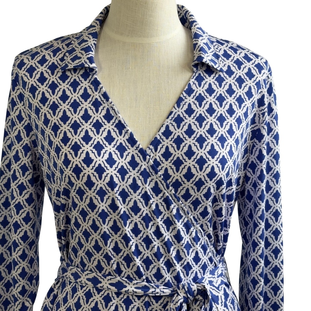 Jones New York Signature Dress Women's Small Geometric V-Neck Crossover Stretch - Picture 2 of 15